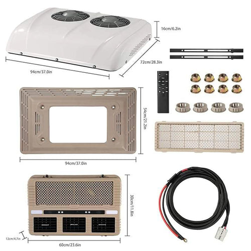 Climatiseur de toit 12V pour camion et camping-car, Climatiseur DC silencieux à double ventilateur pour camions, camping-cars, autobus, véhicules récréatifs et remorques.