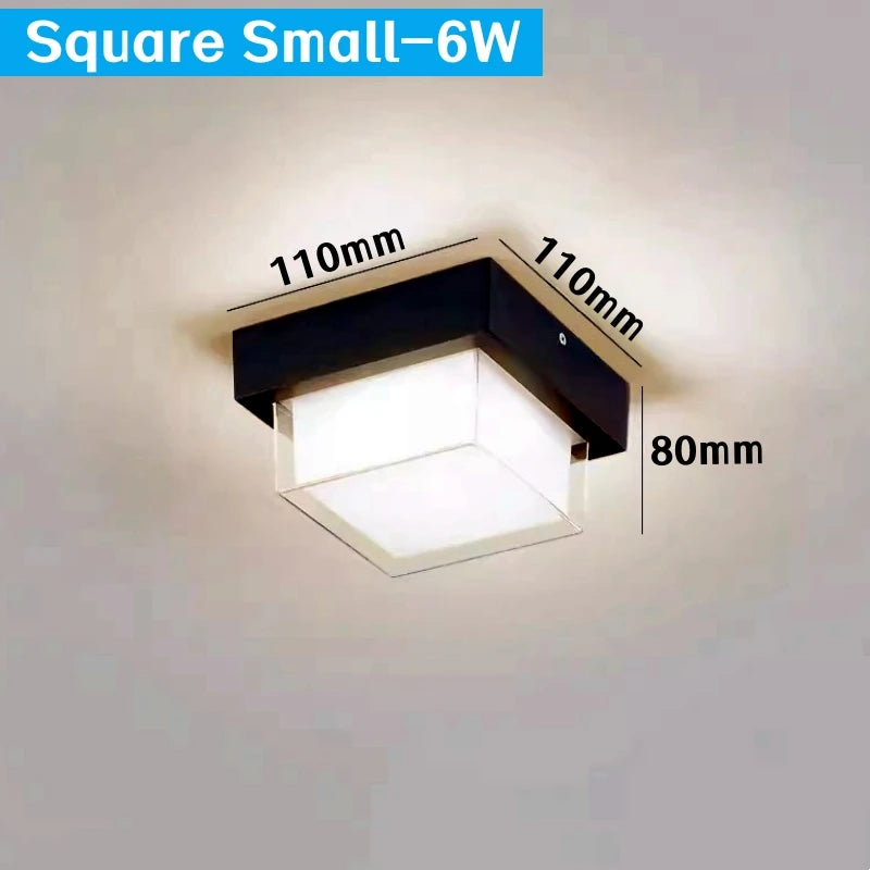 Square Outdoor LED Ceiling Lamp Surface Mounted Waterproof Sconces Bathroom Porch Garden Exterior Wall Lighting Fixture 110/220V