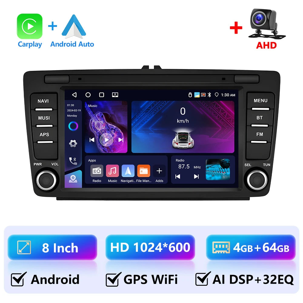 4+64G 8inch Wireless Carplay Android Auto For Skoda Octavia 2 A5 2004-2013 Car Radio CarPlay GPS Navigation WIFI RDS Stereo