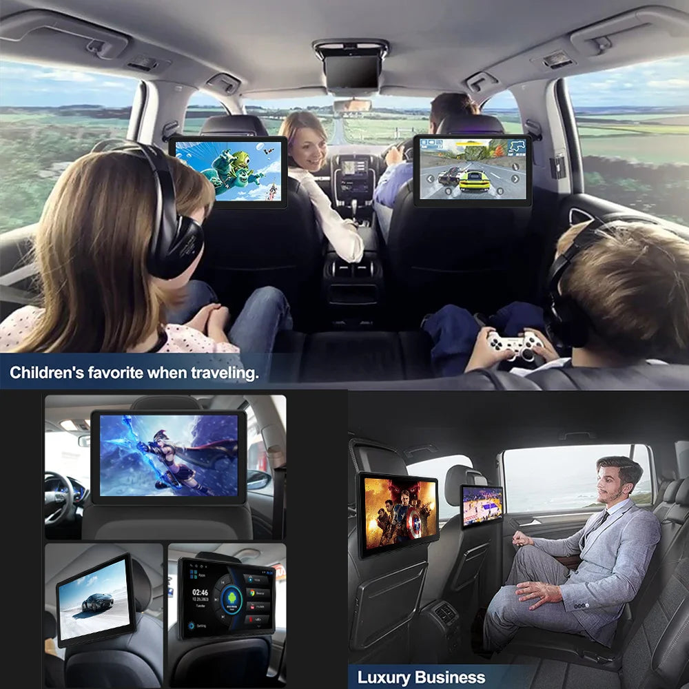 Incell 10.1" Android 13 Car Headrest Monitor Ultra-thin Touch Screen For Rear Seat Multimedia Player Carplay Ambient Lights BT