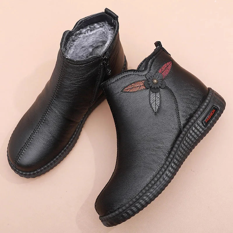 GKTINOO 2026 Winter Leather Women Ankle Boots Shoes Women Thick Plush Warm Casual Snow Boots Mother Waterproof Non-slip Booties