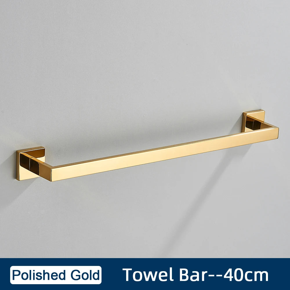 Bathroom Accessories Set Brushed Gold Toilet Wall Towel Bar Rail,Paper Holder and Hook Stainless Steel Bath Rack Hanger Hardware