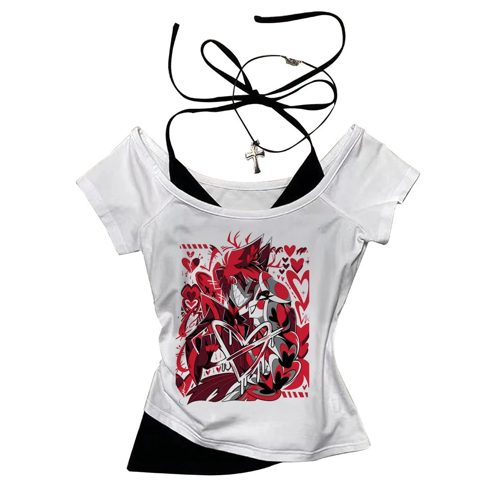 Hazbin Hotels t shirt teen korean clothes graphic Gothic Digital streetwear Trendy top tees Pastel harajuku Retro women