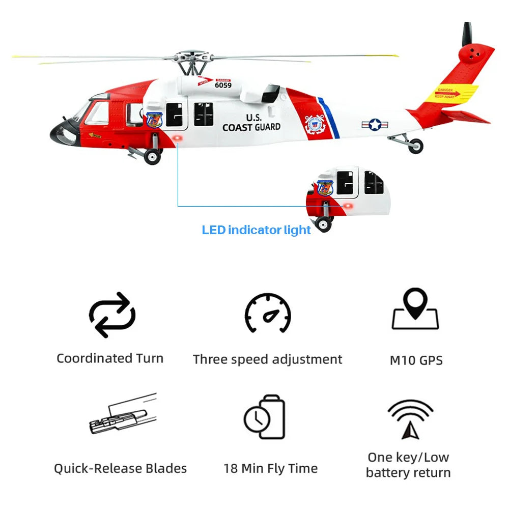 FLYWING MH-60T Jayhawk Scale Helicopter 470 Class LED Light ACE Controller MH60T rc Helicopter MH60 helicopter with GPS ATT mode