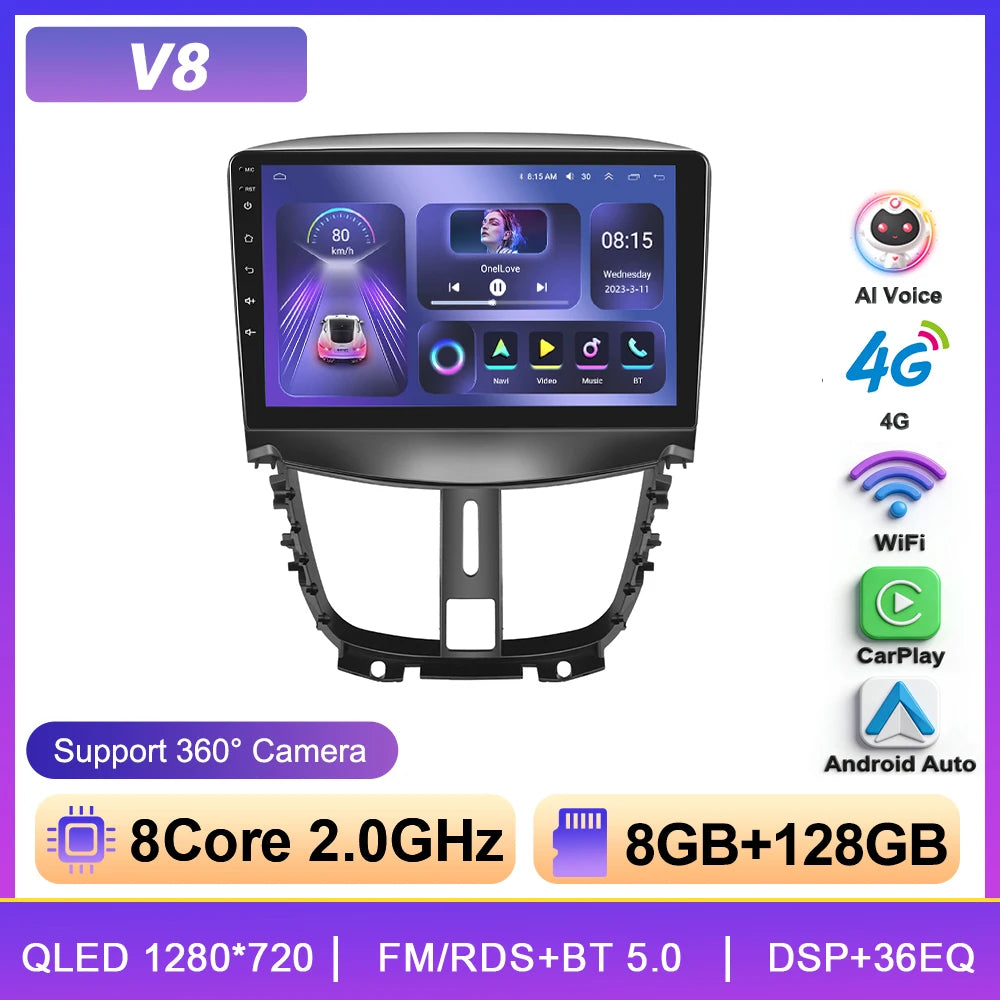 Podofo 6+128G Wireless CarPlay Car Radio