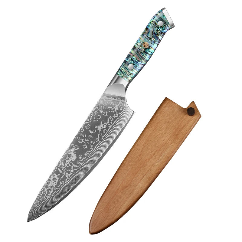 Couteau de Chef Professionnel 8 Pouces en Acier Damas 67 Couches Cœur en Acier VG10 Couteau de Boucher Super Tranchant Manche en Nacre d'Abalone