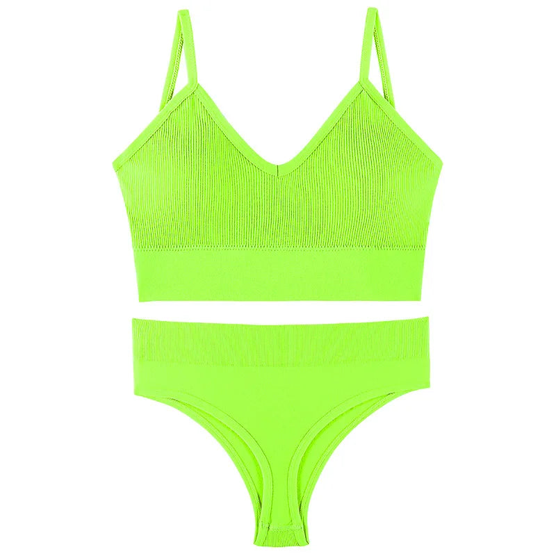 Women’s Ribbed V Neck Bra and Panty Set Seamless Comfortable 2 Piece 2026