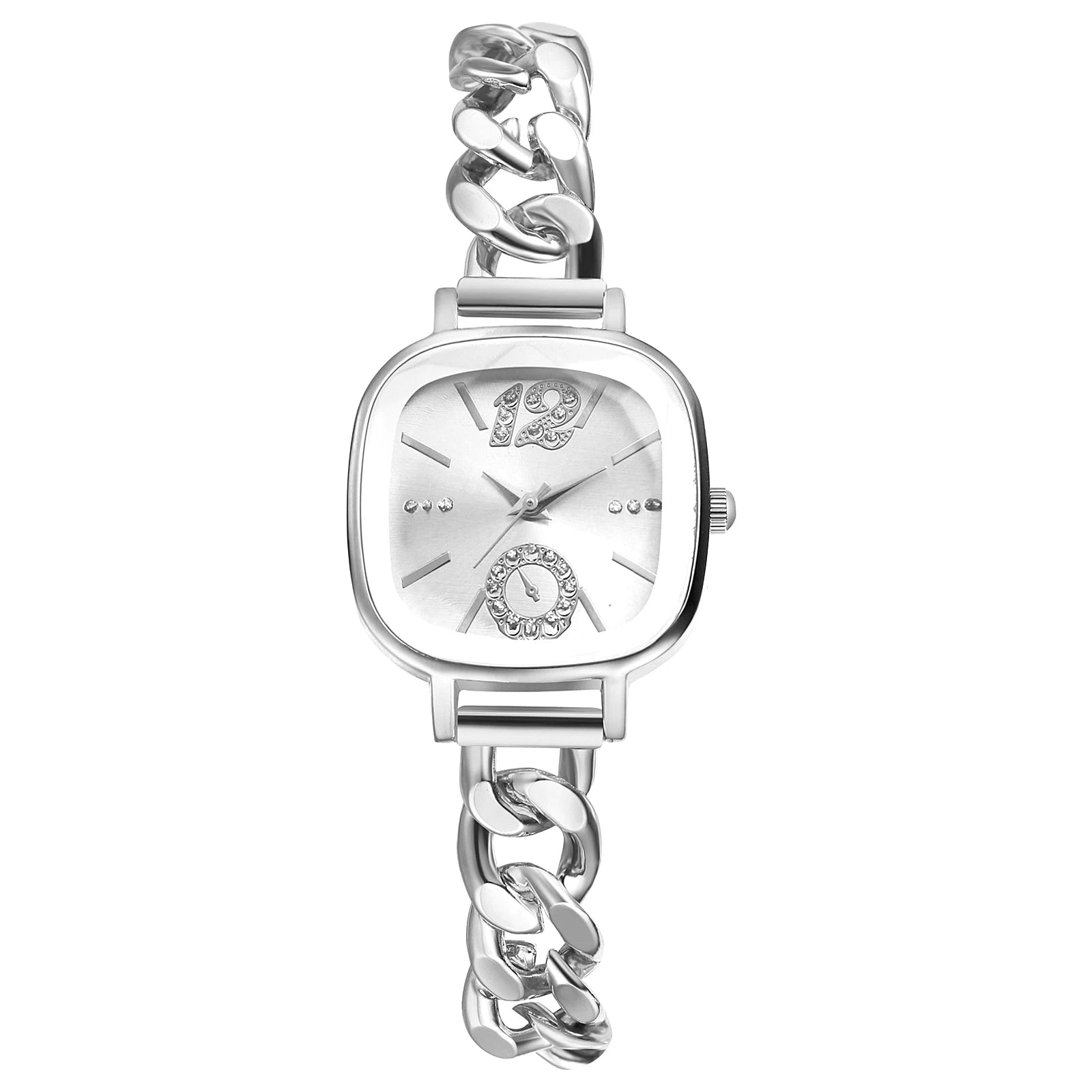 JEWELRYWE Women's Square Cuban Bracelet Watch Diamond Waterproof Strip Scale Adjustable Bracelet Exquisite Fashion Women's Watch