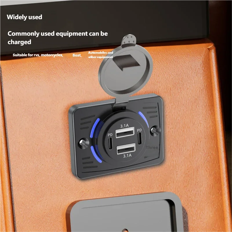 12V-24V Dual USB QC3.0 PD 3.1A/2.1A Car Charger Socket Quick Charge with Sliding Cap Outlet Panel Adapter for Truck Camper RV