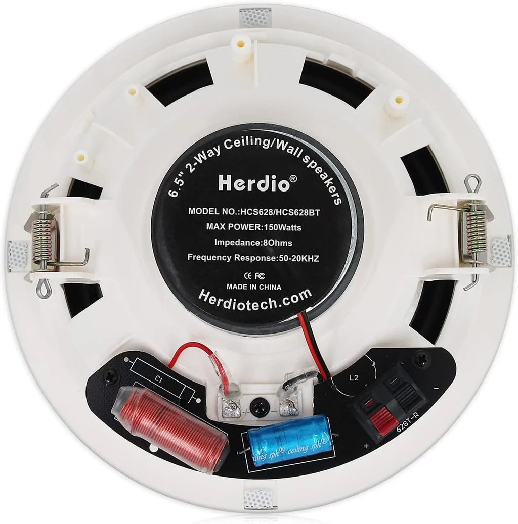 Herdio 2PCS 6.5 Inch Home Audio 300W Ceiling Bluetooth Speaker Home Recessed Speaker System For Indoor Kitchen Bedroom Bathroom