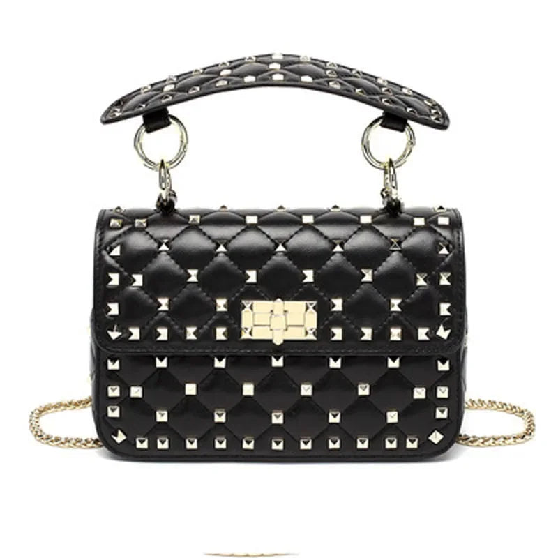 100% Sheepskin Leather Gold Rivet Shoulder Bag Fashion Chain Messenger Bags Luxury Handbags Women Bags Designer Day Clutches