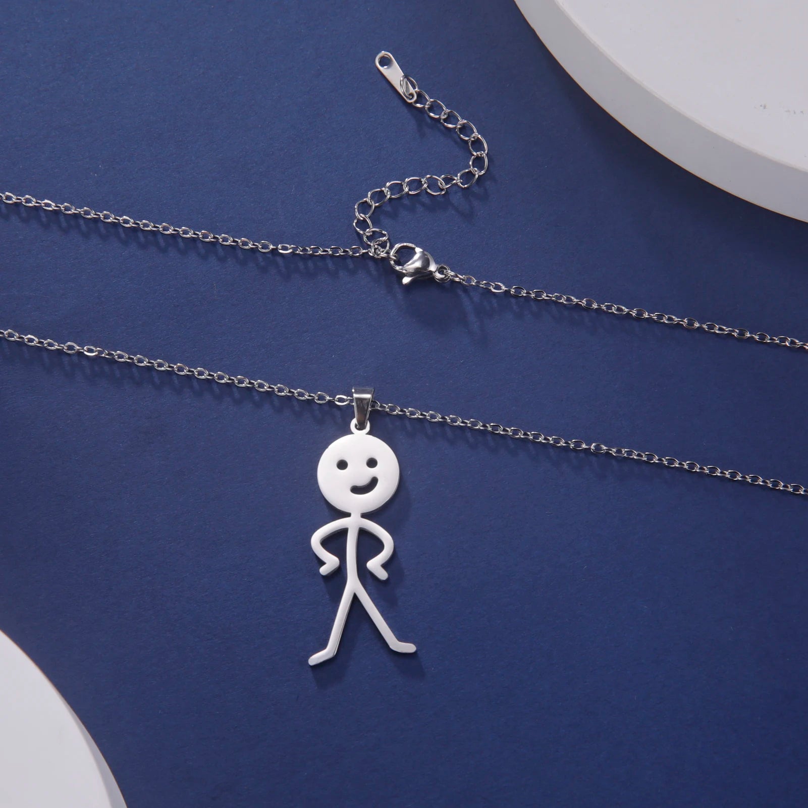 Skyrim Hip Hop Doodle Necklace for Men Women Stainless Steel Long Neck Chain Fashion Middle Finger Stickman Jewelry New