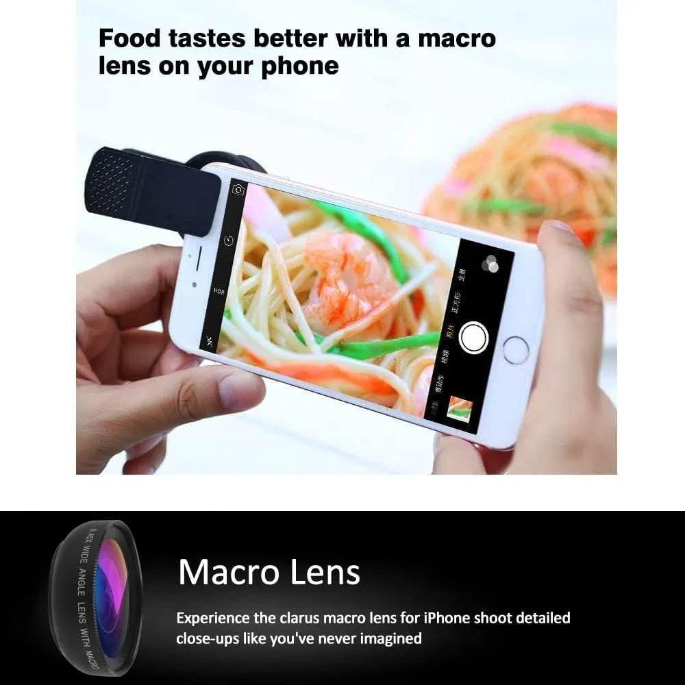 Universal Clip 2-in-1 Lens 37mm Professional 0.45X Super Wide-Angle & Macro HD for iPhone & Android Mobile Phones