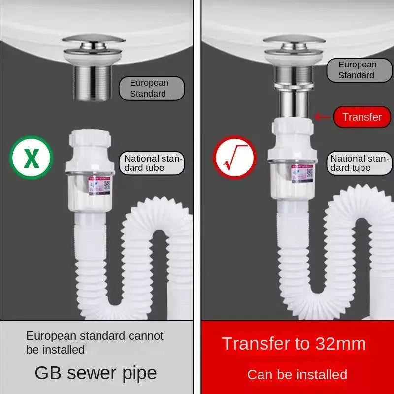 Raccord de vidage pour lavabo avec siphon, bonde de vidage, filtre, tuyau de raccordement, adaptateur de plomberie, accessoires de salle de bain