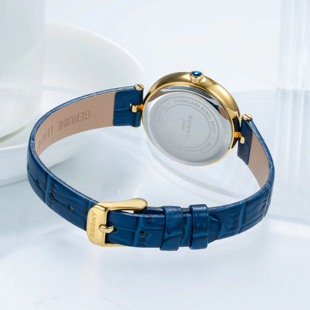 BERNY Women's Watches Luxury Slim Elegant Ladies Dress Quartz Watch Fashion Stones Domed Glass Girls Business Daily Wristwatch