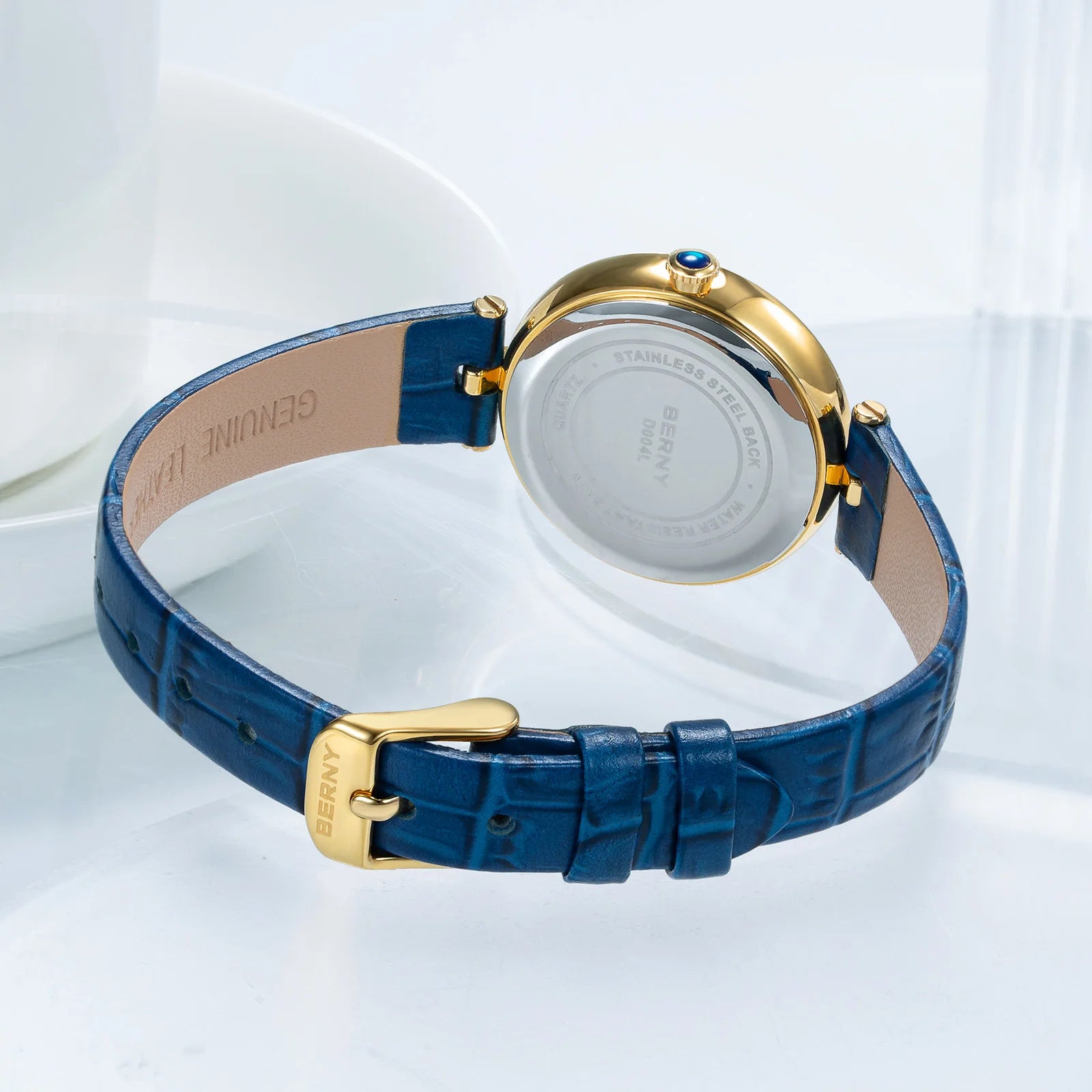 BERNY Women's Watches Luxury Slim Elegant Ladies Dress Quartz Watch Fashion Stones Domed Glass Girls Business Daily Wristwatch