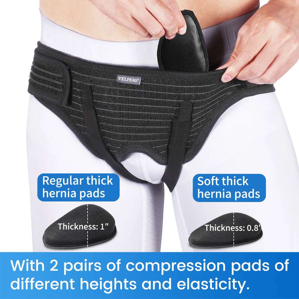VELPEAU Hernia Belt for Single/Double Inguinal and Groin Hernia Pain Relief, Hernia Support Truss with 4 Compression Pads