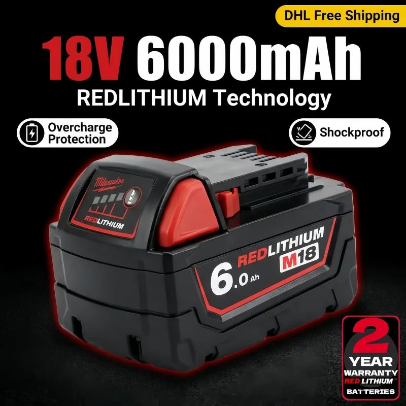 100% New Milwaukee M18 6.0Ah High Output Battery 18V Lithium-ion Rechargeable for Milwaukee M18 Cordless Power Tools 6Ah Battery