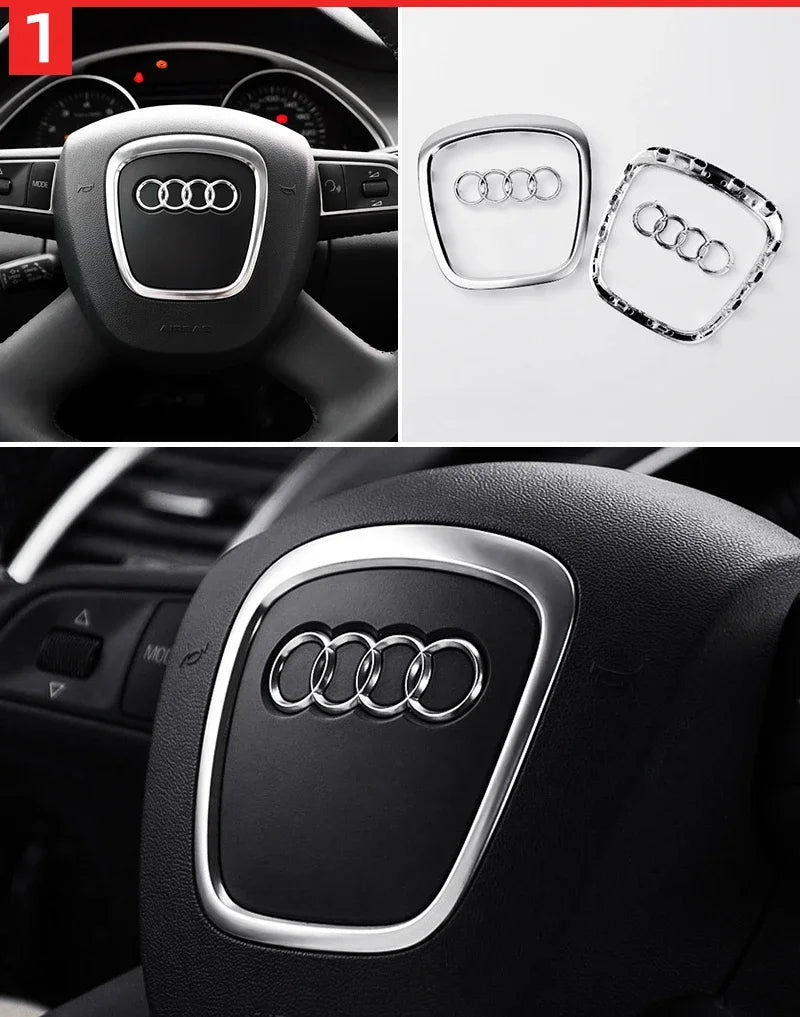 Car Steering Wheel Center Emblem Logo Sticker For AUDI Trim Frame Badge Decor Ring Cover Auto Accessories Q5 Q3 Q7 A3 A4 A6 S3