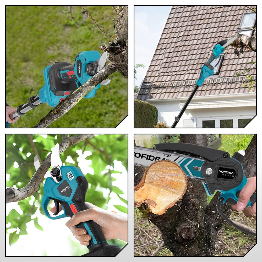 YOFIDRA Brushless Electric Chainsaw Telescoping Pole 3IN1 High Branch Saw Woodworking Pruning Power Tool For Makita Battery Pin