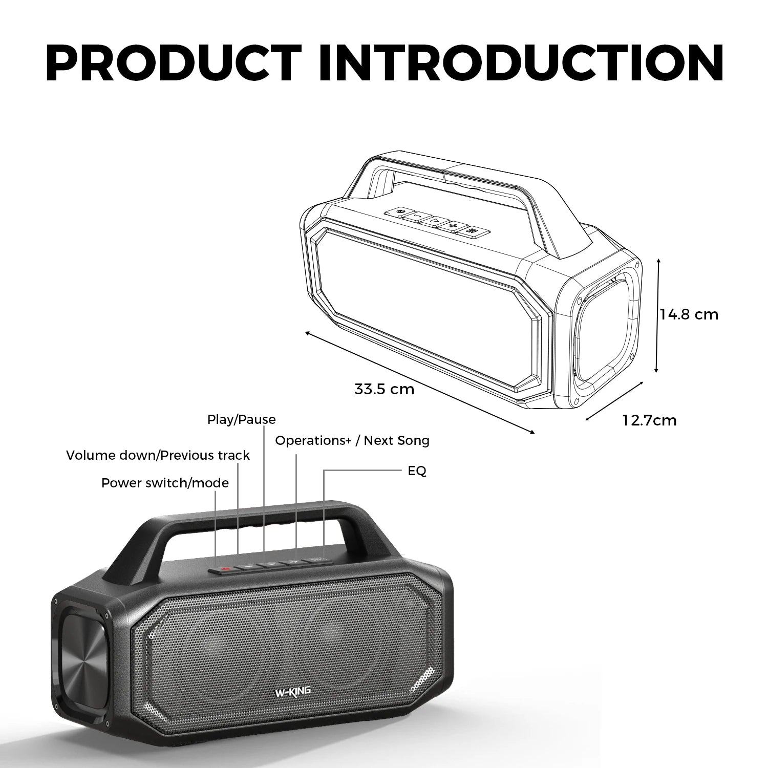Enceinte Bluetooth portable W-KING BT261-2 sans fil 80 W, étanche IPX6 avec amplification des basses, couplage stéréo, recharge inversée
