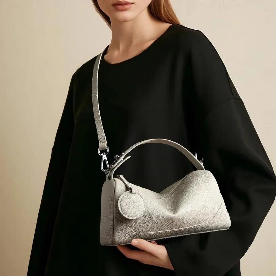 new fashion genuine leather woman bag handle cowhide shoulder bag luxury designer minimalism bag cattle leather
