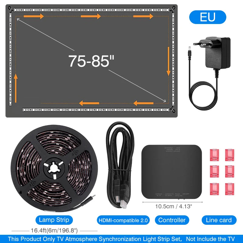 Bande lumineuse LED ambiante pour téléviseur de 40 à 85 pouces avec boîtier de synchronisation couleur en temps réel pour kit de lumière de boîtier de synchronisation d'appareil HDMI 2.0 4K