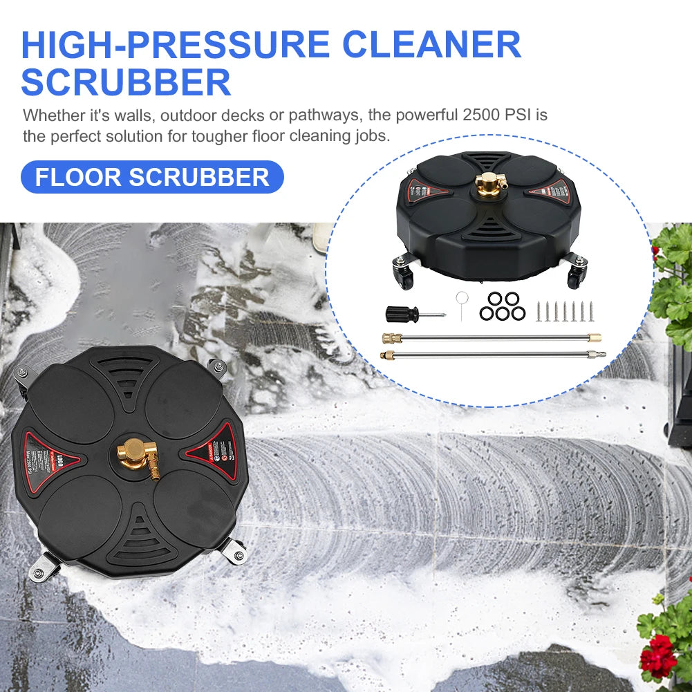 New 13 Inch Pressure Washer Surface Cleaner with 4 Wheels 1/4 Quick Connect Professional 2500PSI Patio Cleaner Car/Floor Washer