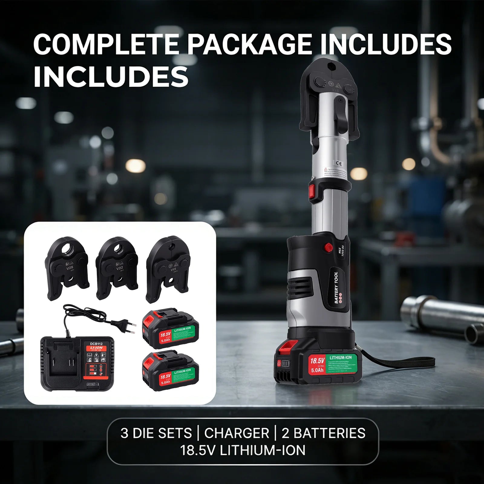 Podofo Electric Pipe Crimping Tool for TH16/20/25/26/32mm+V12/15/18/22/28mm+U16/20/25/32mm Battery Compression Tool with Jaws