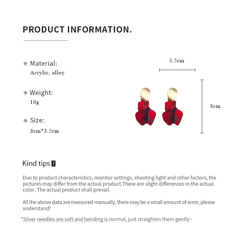 Solid Color Twisted Smooth Rose Flower Petal Dangle Earrings Women Vintage Fashion Elegant Large Piece Exaggerated Jewelry K-
