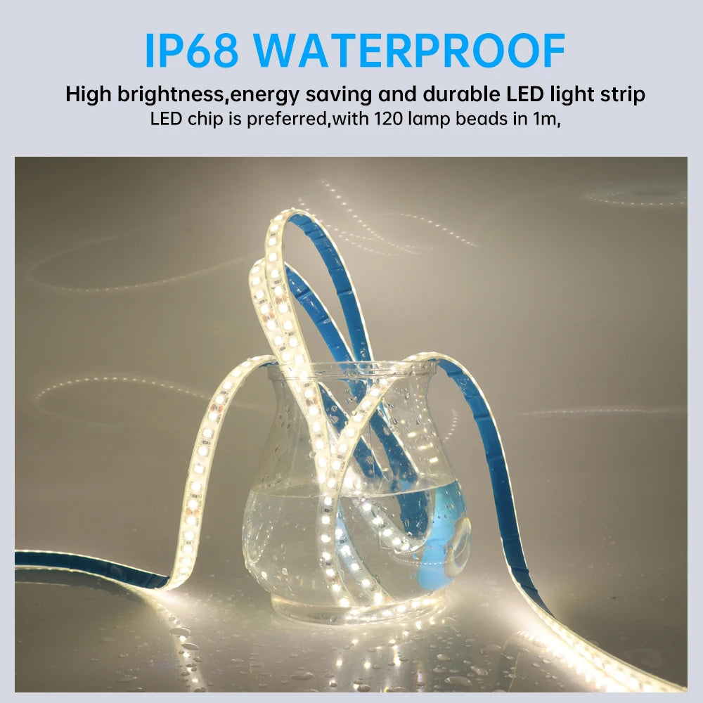 IP68 Waterproof LED Strip 12V 2835 120Leds/m Flexible Tape Outdoor Home Decor 0.5m-10m Ribbon Rope LED Lights 3000k 4000k 6000k