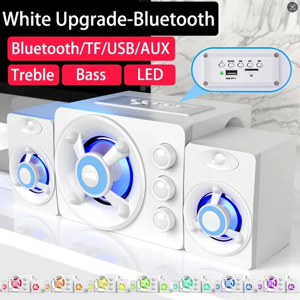 HIFI 3D Stereo Speakers Colorful LED Heavy Light AUX USB Wired Wireless Bluetooth Audio Home Theater Surround Sound Bar TV