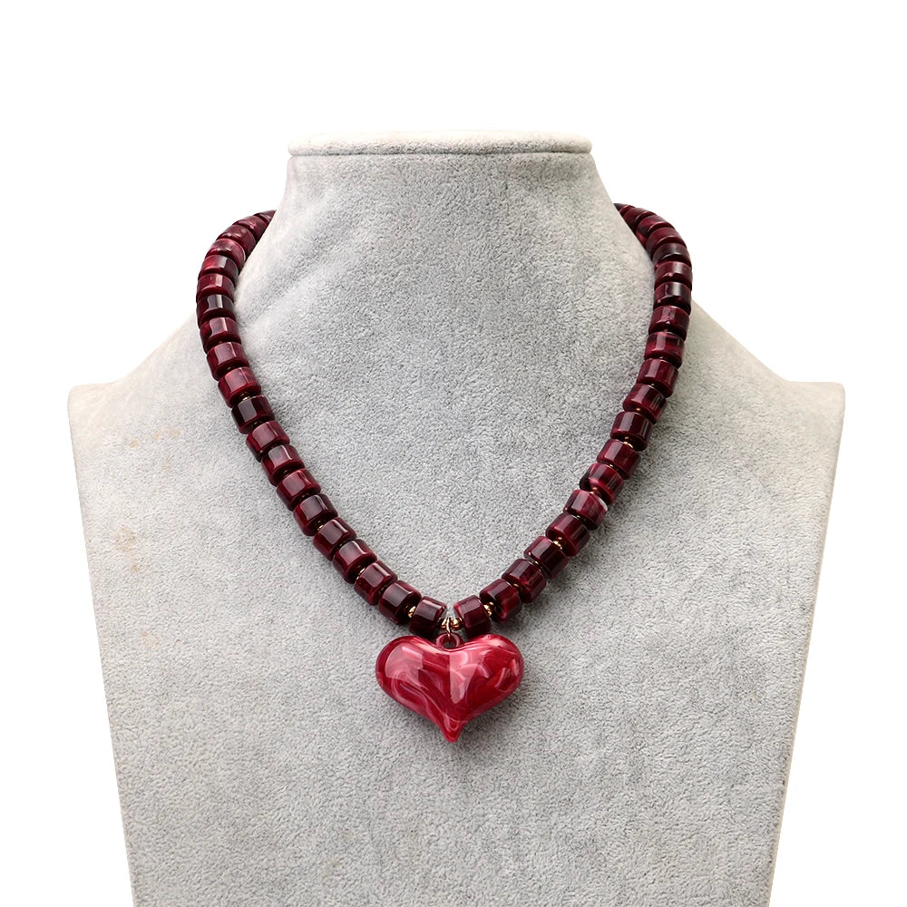 Trendy Acrylic Colorful Beads Heart Pendant Choker Necklaces Fashion Geometric Beads Collar Necklace Jewelry Gifts