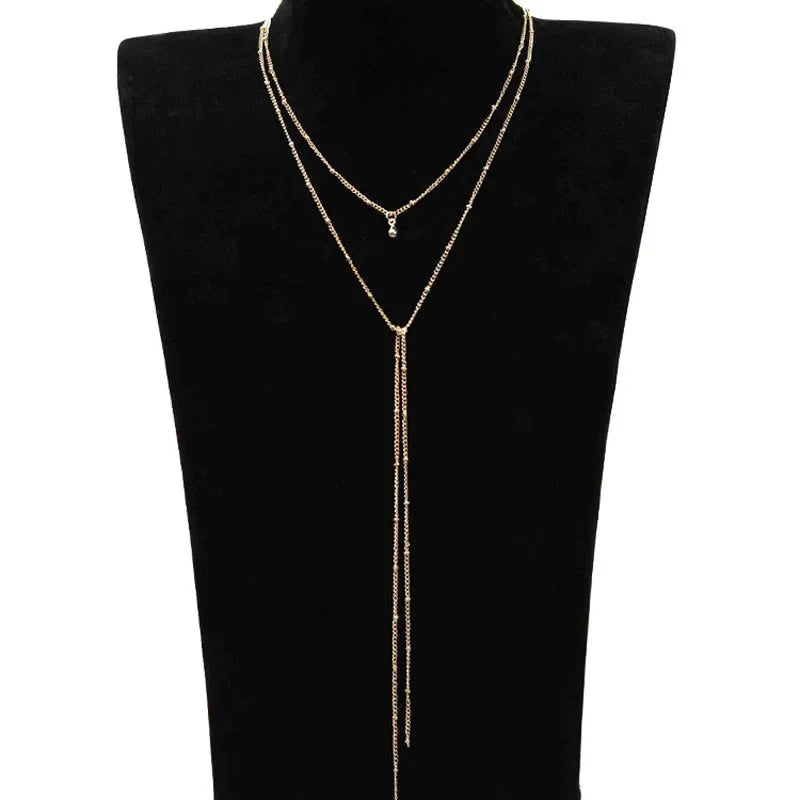2024 Simple Gold Silver Color Chain Choker Necklace Long Beads Tassel Chocker Necklaces For Women Collar Collier Ras Du Cou