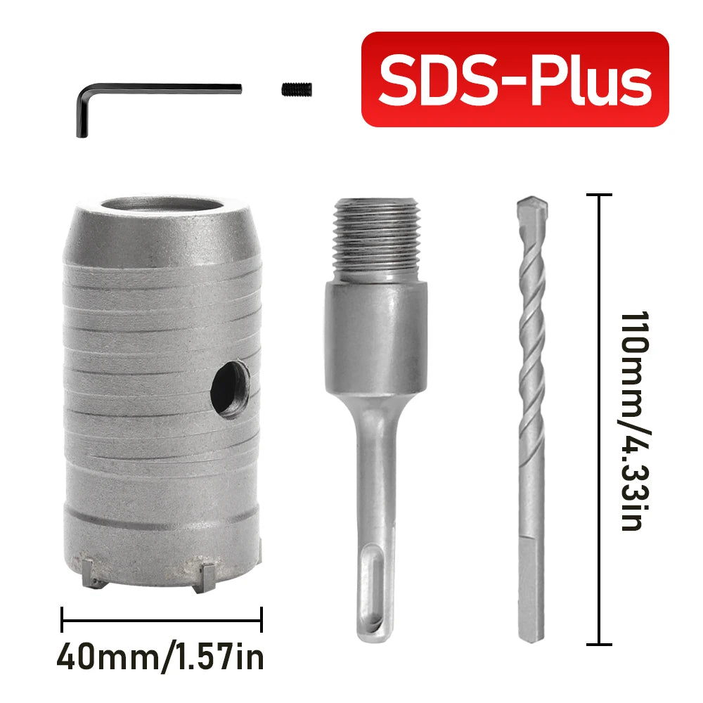 30-100mm Concrete Wall Hole Saw, SDS Plus Shank Impact Drill Bit, Suitable for Drilling Concrete, Brick, Stone and Walls