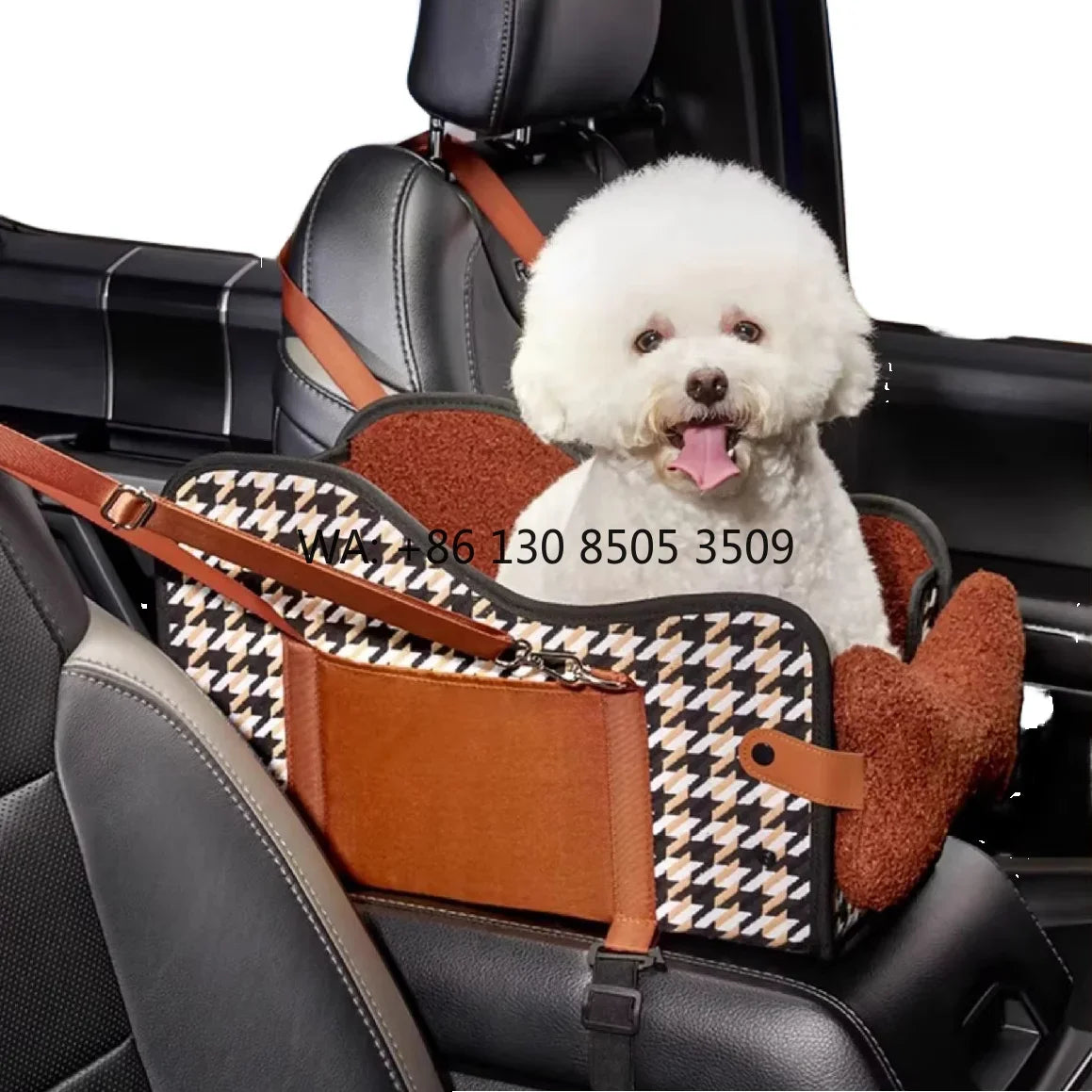 Luxury Houndstooth Pet Car Seat Oversized Booster Kennel Central Control Armrests Breathable Portable Fiber Bed Dogs
