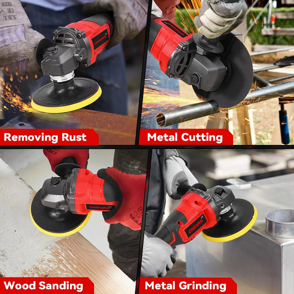ONEVAN 3000W Brushless Electric Angle Grinder 3 Gear Cordless Cutting Metal Pipe Power Polish Tools For Makita 18V Battery Pin