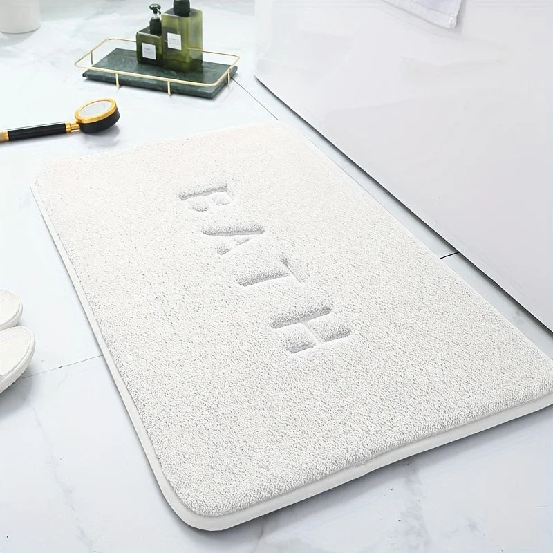 Solid color flannel bathroom non-slip floor mat shower room door absorbent foot mat square embroidered toilet mat