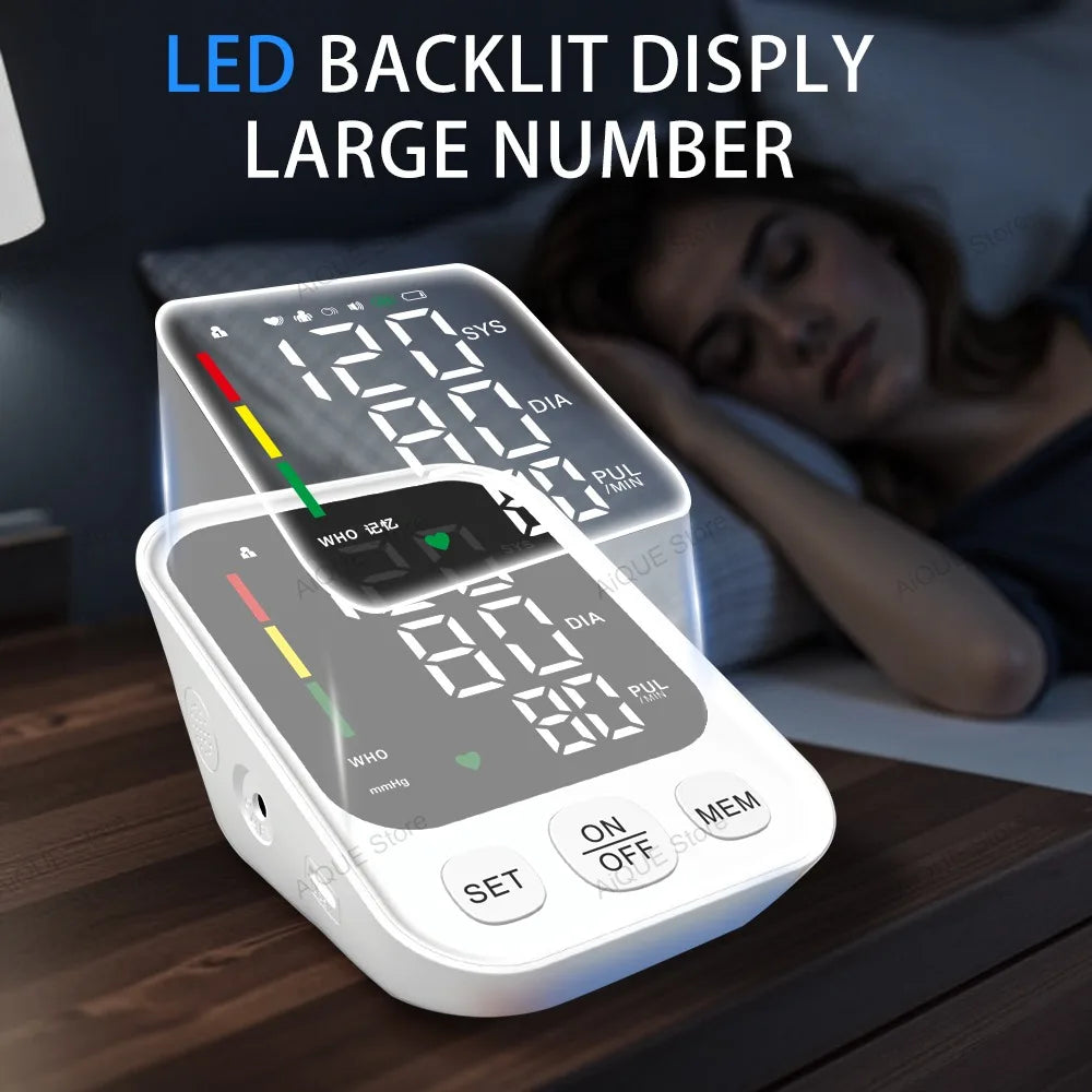 JUSTLANG Rechargeable Arm Blood Pressure Monitor Digital Tensiometer Voice Large Display Automatic Tonometer Health dropshipping