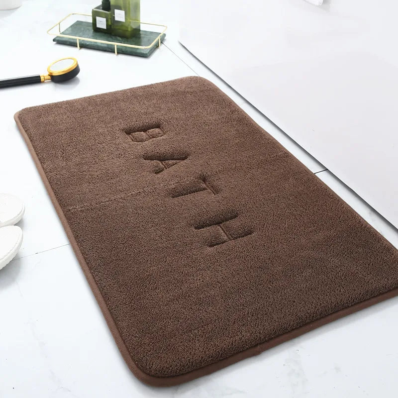 Solid color flannel bathroom non-slip floor mat shower room door absorbent foot mat square embroidered toilet mat