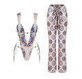 Push Up 2026 New Retro Prints 3 Pieces Bikinis Sets With Mesh Pants Beachwear Sexy Women's Swimsuit Cover-ups Strappy Beach Wear