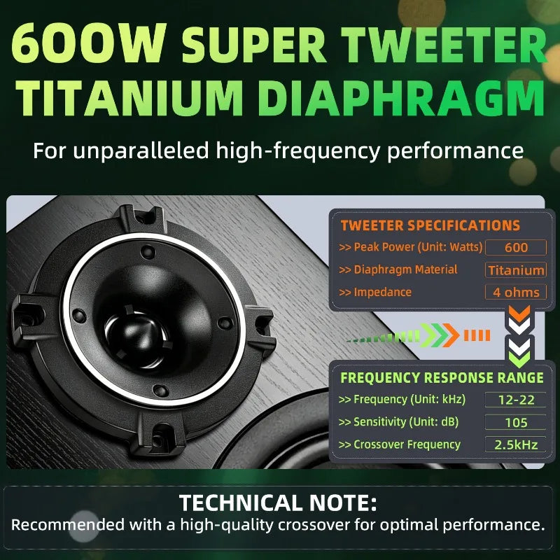 2pcs 3.7 Inch Tweeter Car Speakers 4 Ohm 600W Bullet Aluminum Horn High Sensitivity HIFI Independent Treble Unit Audio System