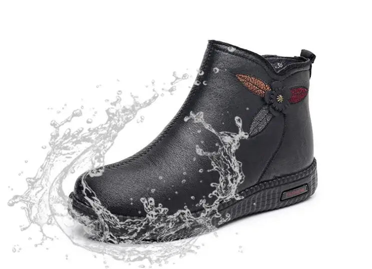 GKTINOO 2026 Winter Leather Women Ankle Boots Shoes Women Thick Plush Warm Casual Snow Boots Mother Waterproof Non-slip Booties