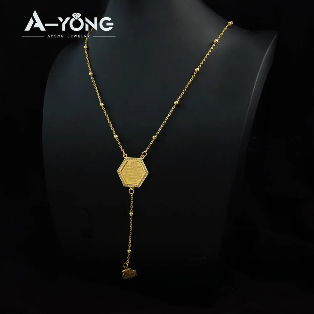 Italian Fashion Zirconia Necklace 21k Gold Plated Arabic Fashion Coins Pendant Chains Dubai Women Vintage Ayatul Kursi Jewelry