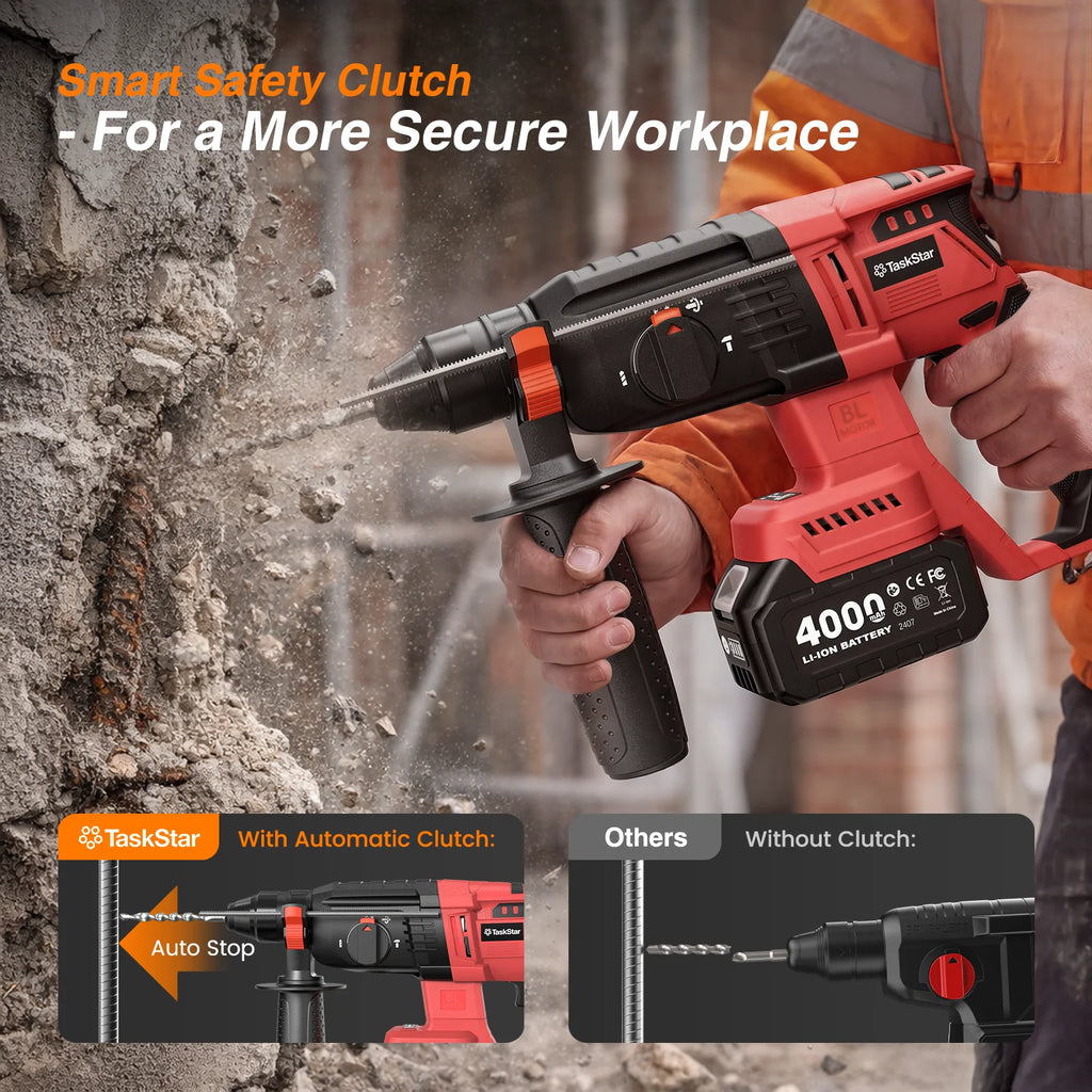 Taskstar 30mm Electric Hammer Drill Brushless Multifunctional Rotary Hammer Cordless Impact Drill For Makita 18V Battery Pins