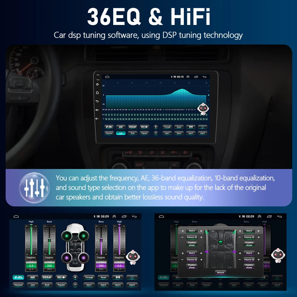 Podofo  6+128G Wireless CarPlay Auto Car Radio for Peugeot 207 CC 207CC 2009-2013 Multimedia Player 2Din Car Stereo GPS 4G Wifi