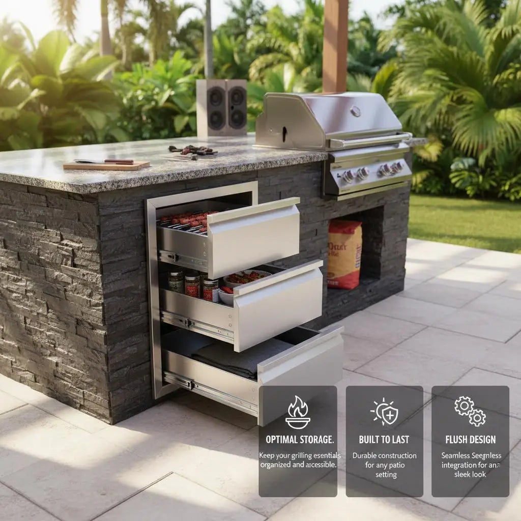 Outdoor Kitchen Stainless Steel Drawer with 3 Stainless Steel Storage Drawers 38X48X65 cm Chest of Drawers for Cooking