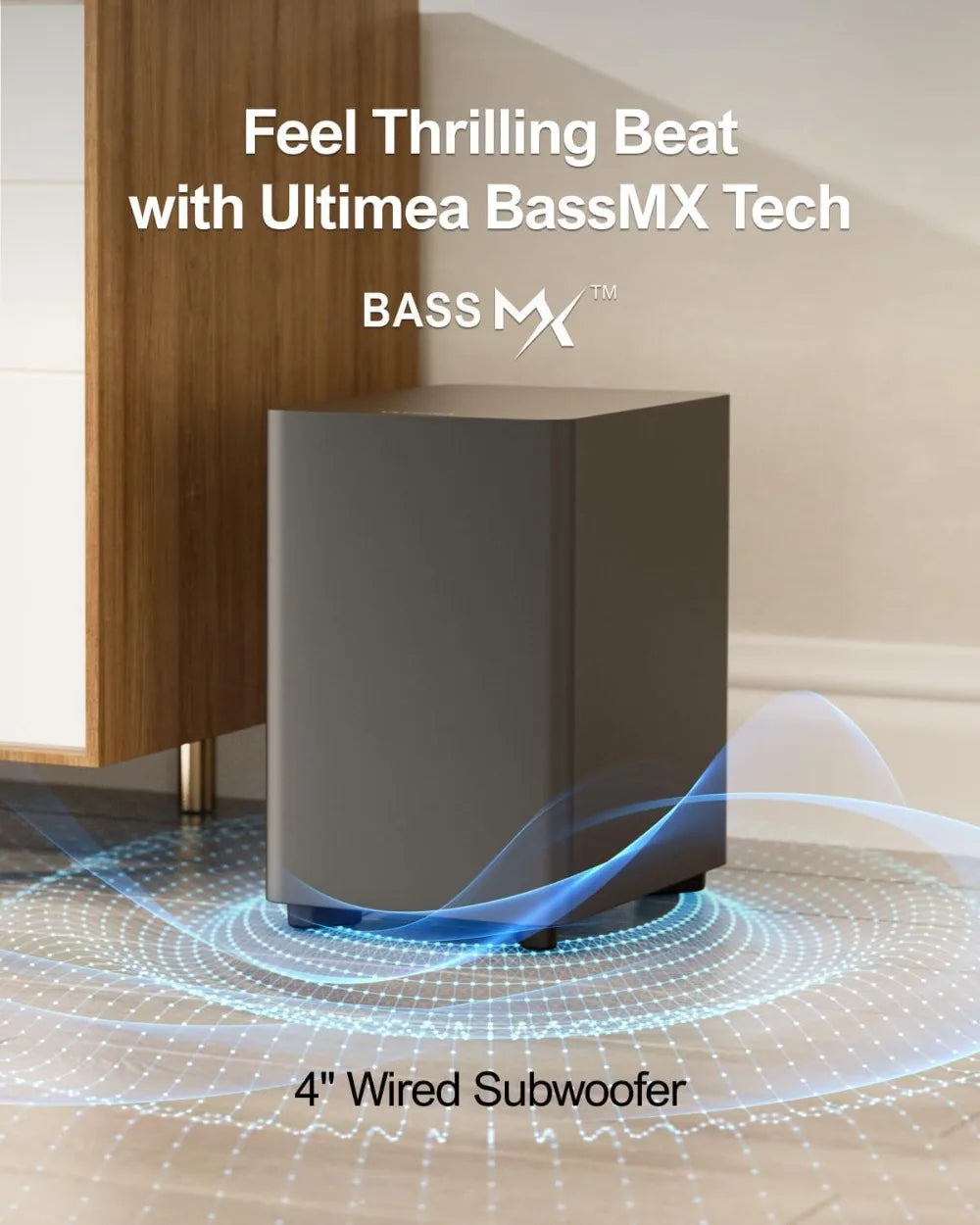 Barre de son ambiophonique virtuelle 7.1 canaux avec 4 haut-parleurs ambiophoniques, puissance de crête de 330 W, contrôle par application, Opt/AUX/BT, Aura A40