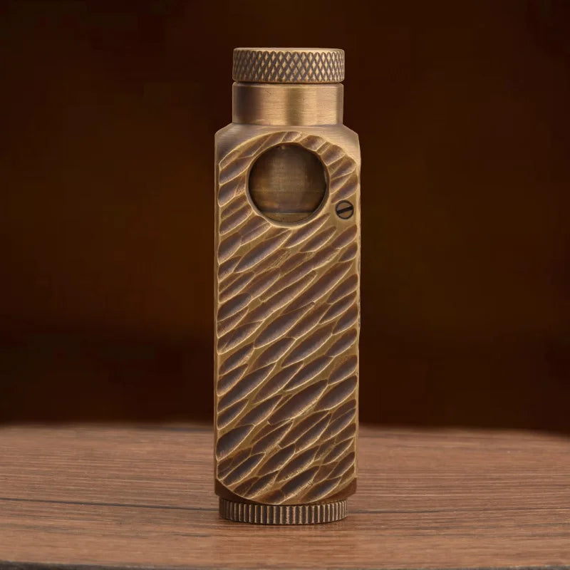 Luxury Heavy-duty Trench Shaped Brass Lighter with Laser Carved Hexagonal Patterns, Personalized Retro Creative Lighter
