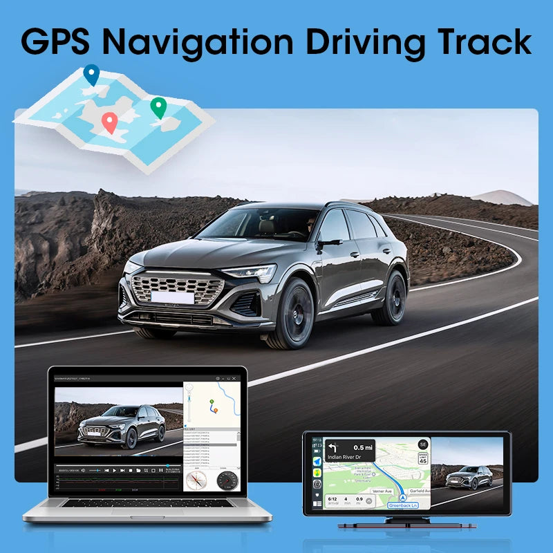 Janstie Dash Cam 4K+1080P Carplay Android Auto Navigation GPS Écran IPS 7/8,1 pouces DVR de voiture Vision nocturne IR Moniteur de stationnement 24H